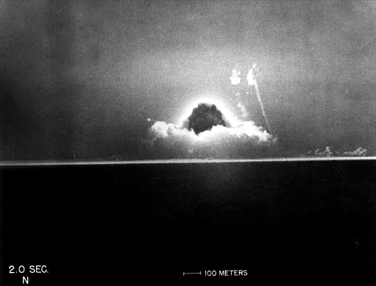 The Trinity test (the first test of an atomic weapon) explosion two seconds after detonation