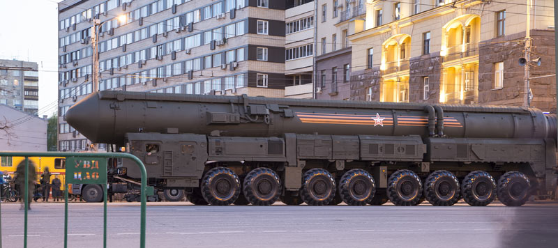 A Russian Topol-M Ballistic Missile launcher as part of a military parade